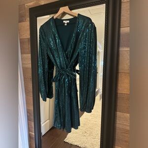 Green sequins wrap dress